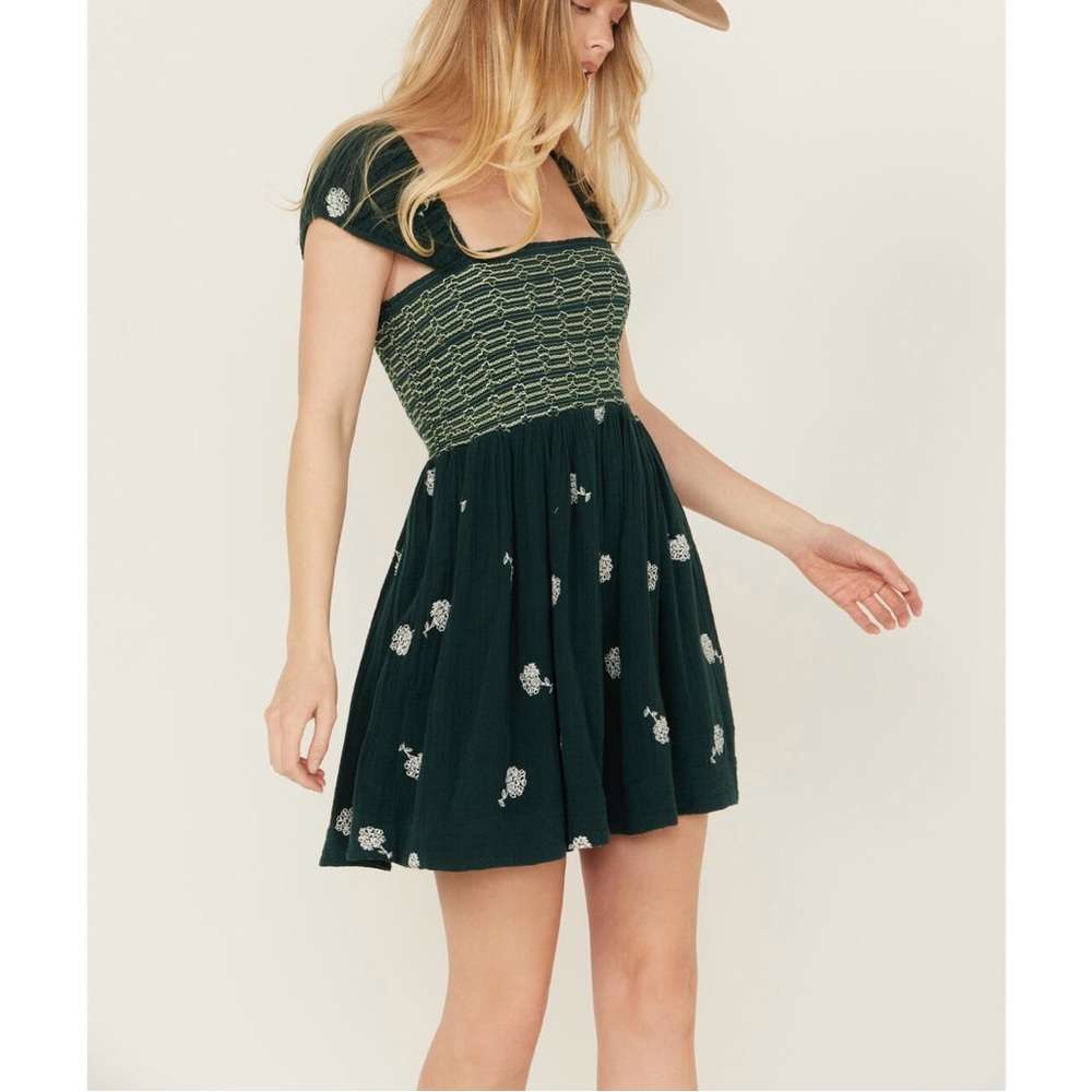 Free People Dark Green Floral Mini Dress
